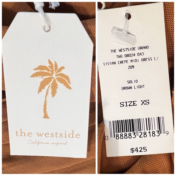 •THE WESTSIDE• Vivian Crepe Long Sleeve Midi Dress in Brown Light Size XS - Picture 12 of 14